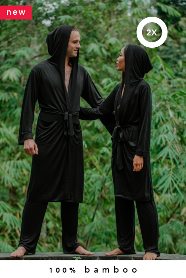 2x 100% bamboo kimono + 2x lounge pants combo dames (made-to-order in Bali + natural dye) 25% OFF
